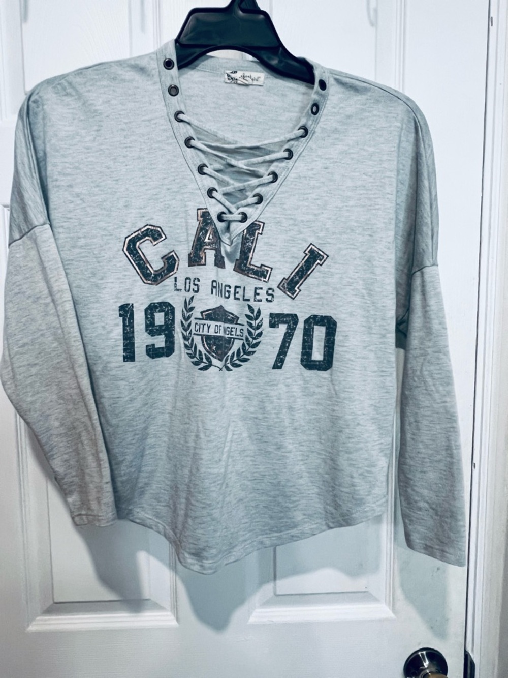 About A Girl Lace-Up Pullover - Light Gray